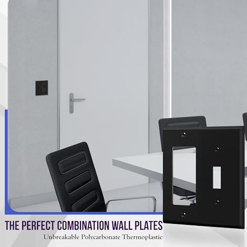 Image of ENERLITES Combination Toggle Light Switch /Decorator Light Switch Plate, Double Switch Wall Plate, Standard Size 2-Gang 4.50 inch x 4.57 inch, Polycarbonate Thermoplastic, 881131-BK, Black, 2 Pack