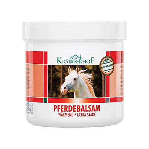 Kräuterhof Bálsamo Horse Balm extra fuerte para masaje con extractos de hoja de parra de uva tinta y castaño de indias, 100 ml