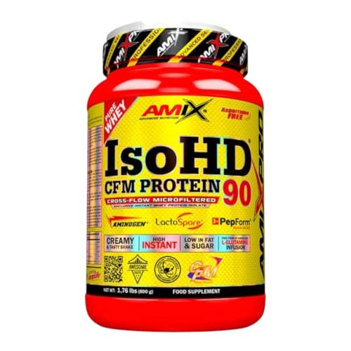 AMIX   Proteína en Polvo   Iso HD 90 CFM en Formato de 800 gramos   Aumenta la Masa Muscular   Contiene Proteína de Suero   Mejora el Rendimiento Muscular   Sabor a Chocolate Blanco