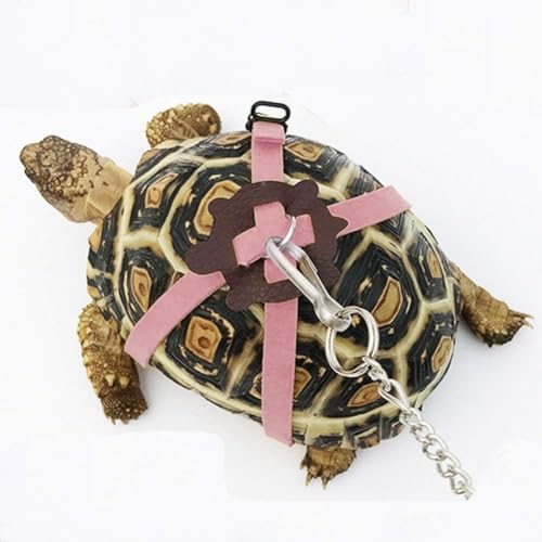 Image of Adjustable Turtle Harness Leashes Soft Leather Harness Strap for Tortoise Pet Outdoor Walking Lead Control Rope Chest Collar Leash for Turtle Supplies (L,Pink)