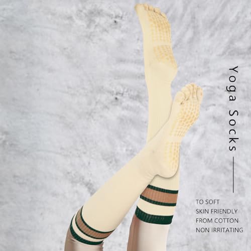 Image of Benefeet Sox Womens Knee High Toe Socks Non Slip Long Toe Socks Unisex Five Finger Socks Knee High Yoga Socks with Grips