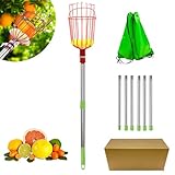 128inch/3.25m フルーツピッカーポールツール 長さ調節可能 取り外し可能なメタルバスケット付き 伸縮式 使いやすい 摘み機 高空 園芸工具 果物摘み フルーツピッカー 保護フォームパッド付き