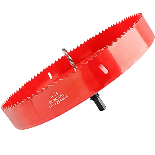Image of Luomorgo 254mm /10 inch Hole Saw with Arbor, 1 1 /4 inch Cutting Depth HSS Bi-Metal Hole Cutter for Wood Cornhole Boards Plastic Drywall & Metal Sheet