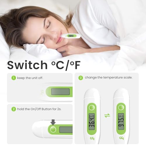 Digitales Fieberthermometer, Rektal, Oral, Achselthermometer Fieber Thermometer für Baby Kinder Erwachsene, Genaue und Schnelle Ablesungen, Wasserdichte Sonde (grasgrün-2 packungen)
