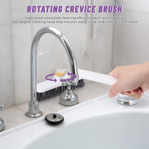 Huakaile 3 x 360° drehbare Fugendüse, 3-in-1 Reinigungsbürste mit harten Borsten, mit Haarspange und Spachtel, keine toten Ecken, drehende Fugendüse für den Haushalt (3 Farben)