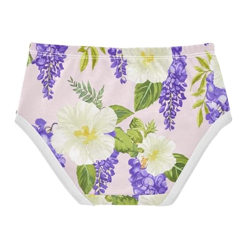Cotton Toddler Girls Underwear Purple Wisteria White Hibiscus Flowers Girl Panties Cute Fun Kids Undies Briefs 2t2