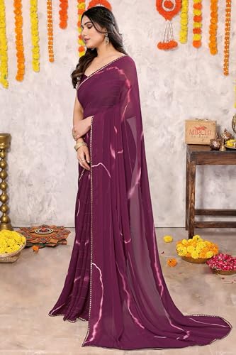 Image of MIRCHI FASHION Women Saree Shibori Print Chiffon | Elegant Festive and Functional Sari for All-Day Comfort with Matching Blouse