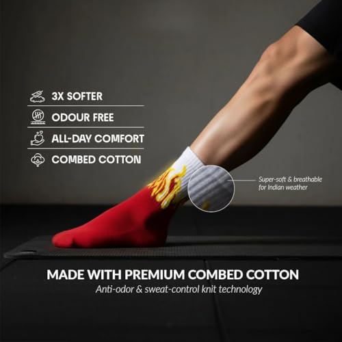 Image of Summer Unisex Fire & Flame, Electric&lighting Print Crew Socks - Soft Cotton, Breathable & Stretchable Streetwear Socks for Men & Women | Stylish Casual, Sports & Daily Use