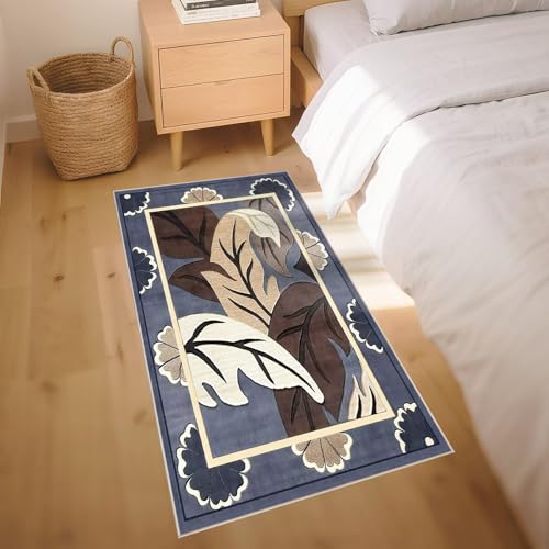 Tapis protection sol lavable bleu avec impression marron moderne - 7