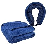 lomitech 2-in-1 Reisedecke mit Reißverschluss – Faltbare Decke als Nackenkissen & Schal, Weich & Warm, Tragbar für Flugzeug,Zuhause (Blau)