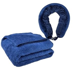 Travel Blanket and Neck Pillow 2-in-1,Soft Fleece Warm Blanket,Comfortable Airplane Travel Pillow,Portable Blanket for Airplane,Camping,Office