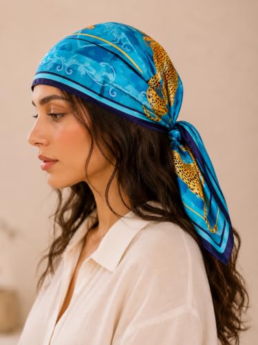 Image of Ravaiyaa - Attitude is everything Women Printed Silk Bandana 21 x 21 Inch Square Headband & Hair Wrap, Soft & Versatile | Fashion Neck Wrap