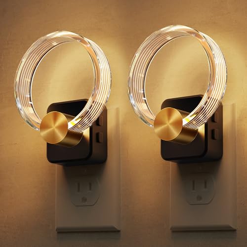 L LOHAS LED Night Lights Plug into Wall, 2 Pack Plug in Night Lights with Light Sensor, 3000K Soft White, 0-100LM Brightness Adjustable, Acrylic Nightlight for Bathroom Bedroom Hallway