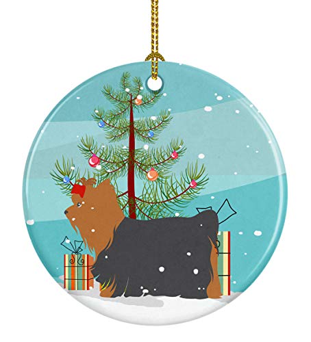 Caroline's Treasures Yorkshire Terrier Yorkie Merry Christmas Tree Ceramic Ornament Christmas Tree Hanging Decorations for Home Christmas Holiday, Party, Gift, 3 in, Multicolor