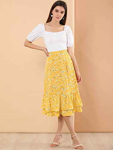 Image of Allegra K Women's Printed Skirt 2025 Weekend Trendy Summer Chiffon Ruffle Tiered Flowy Midi Skirts