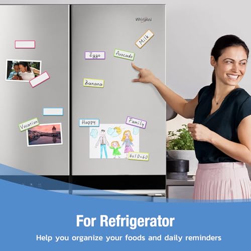 Homidek MAGNETIC LABELS - MIXCOLOR 60PCS Magnetic Dry Erase Labels, (60 Pack, 3.2 Inch X 1.2"), Reusable Magnet Name Tags With Marker, Writable Strips For Whiteboard thumb #3