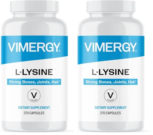 Image of Vimergy L-Lysine - Promotes Healthy Skin, Hair & Nails* - Supports Healthy Metabolism* - Vegan, Non-GMO & Gluten-Free - 270 Capsules (Pack of 2)