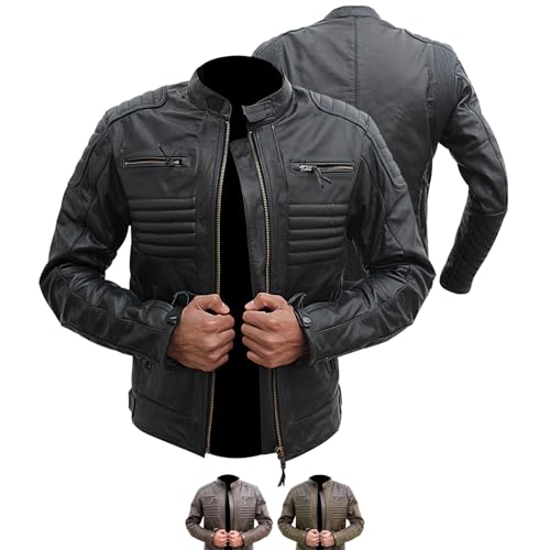 Image of Dimex Motorcycle Leather Jacket – Genuine Black Cowhide Biker Jacket for Men with CE Approved Armour – Motorbike Riding Gear – Classic Cruiser Style (UK, Alpha, M, Regular, Regular, Black)
