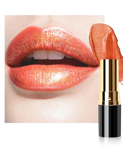 Rouge a Levre Orange Corail Métallique Pailleté, Haut Pigmenté Longue Durée