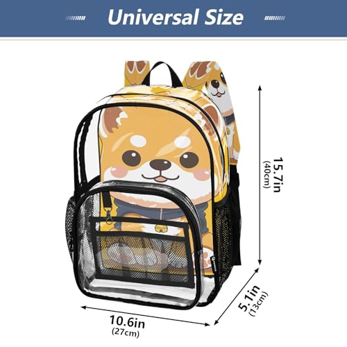 Cute Kawaii Dog Clear Backpack - Stadium Approved Large 15.7-inch Waterproof Transparent Bag for Sports, Concerts, Work, Travel#3514