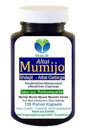 Mumijo Shilajit Maumasil original ALTAI GOLD 120 Kapseln HAPPY- AGING Geheimnis für Körper + Geist + Seele. NATUR pur - kein EXTRAKT. OHNE ZUSATZSTOFFE. 27290-120 Cover