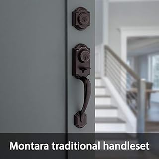 Kwikset Montara Front Door Lock Handle and Deadbolt Set, Entry Handleset Exterior with Interior Door Knob, Venetian Bronze, Pick Resistant SmartKey Rekey Deadbolt Security