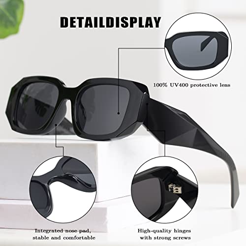 BOJOD Trendy Rectangle Sunglasses For Women Men Retro 90s Oval y2k Retangular Sunglasses Square Black Shades4