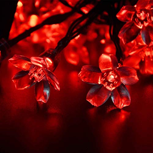 Amzstar Solar Flower String Lights, 21Ft 50 Led Peach Blossom Fairy Lights Indoor/Outdoor Decorative String Lights For Home Garden Patio Lawn Party And Weeding Decorations (Red) #TOP5