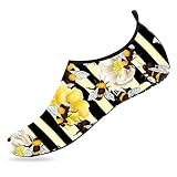 Zooshum Bee Floral Water Shoes for Men Women, Quick Dry Swim Barefoot Beach Non-Slip Aqua Pool Socks