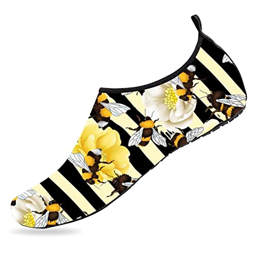 Zooshum Bee Floral Water Shoes For Men Women, Quick Dry Swim Barefoot Beach Non-Slip Aqua Pool Socks Water Skin Shoes #TOP4