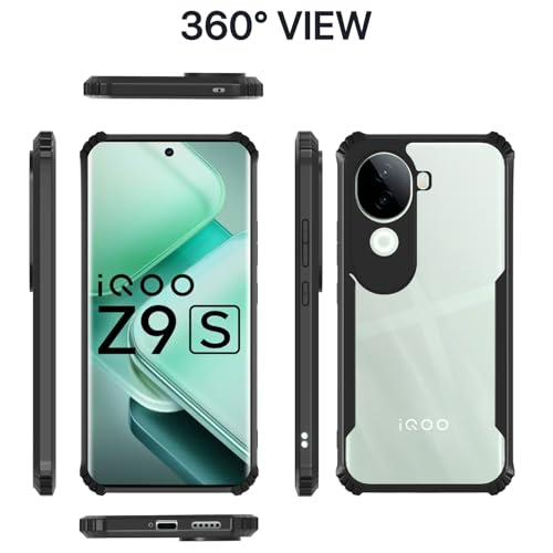 Image of Pikkme Crystal Clear Transparent Back Cover | Ultra Hyrbid | Full Camera Protection | Raised Edge | Bumper Case for iQOO Z9s 5G (Black)