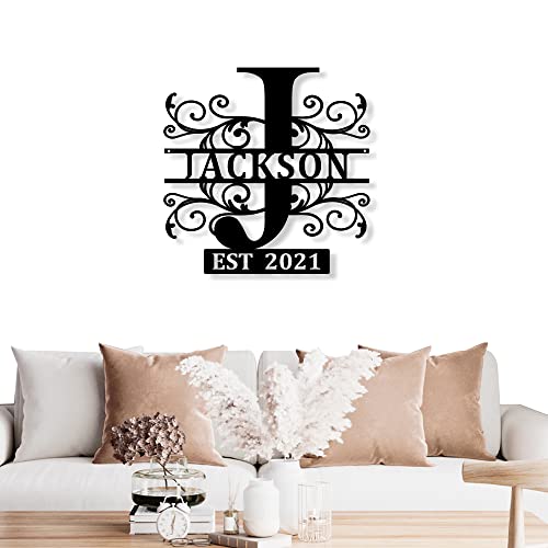 Personalized Family Name Signs Custom Last Name Sign Monogram Letters Wall Decor Personalized Name Signs Metal Established Sign Initial Split Letter Monogram Sign #TOP2