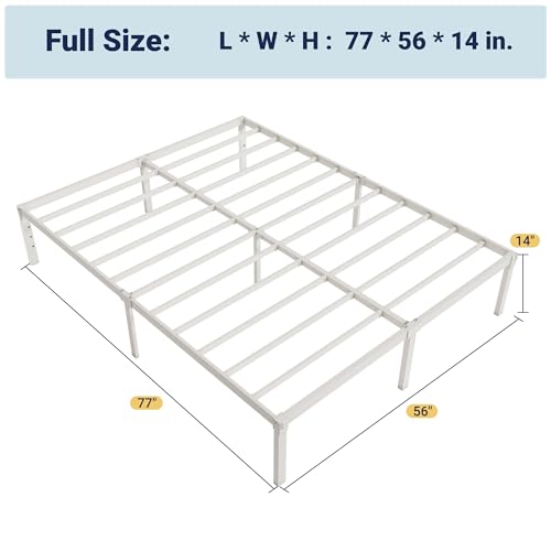 Image of Allewie Full Size Bed Frame, 14 inch Metal Platform Beds with Storage Space, No Box Spring Needed and Easy Assembly, White
