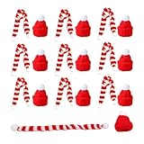 20 Stück Mini Weihnachtsmütze und Schal Set, Mini-Strickmütze des Weihnachten, Nikolausmütze Klein für Weinflasche Abdeckung, mini Mützen zum Basteln, für Tischdeko Flaschen Deko Dekoration Geschenk