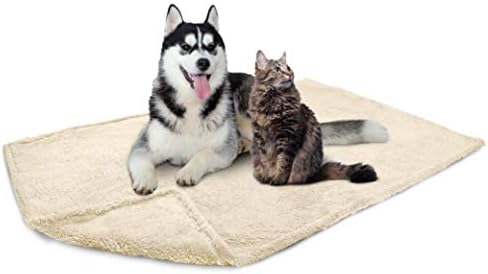 PetAmi Fluffy Waterproof Dog Blanket for Bed Large Dogs, Soft Warm Pet Sherpa Throw Pee Proof Couch Cover, Reversible Cat Blanket Sofa Crate Kennel Protector, Washable Mat (Beige Cream, 60x80)