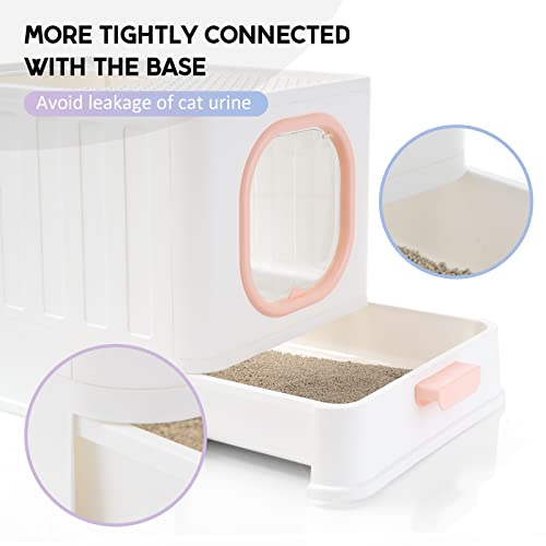 Foldable Cat Litter Box With Lid, Fully Enclosed Anti-Splashing Cat Kitty Litter Pan With Handle, Large Cat Potty Front Entry Top Exit, Drawer Type Cat Toilet Easy Clean With Fashion Cat Litter Scoop #TOP7