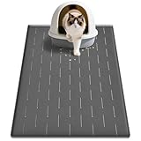 Pieviev Silicone Cat Litter Trapping Mat, 34''x22'' Large Cat Litter Mat, Easy to Clean & Soft on Kitty Paws, Waterproof Kitty Litter Pads for Indoor Cats, Dark Grey