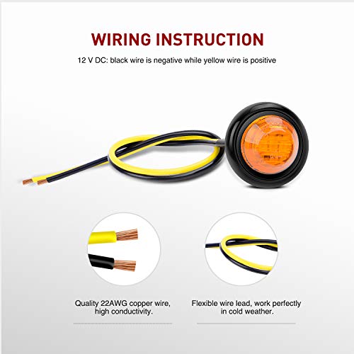 Image of Nilight 3 /4 inch Round LED Clearance Marker Lights, Amber, 10-Pack | 12V bullet-style LED marker lights for front, rear and side applications on trailers, trucks, RVs, vans and buses