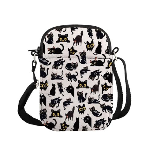 G2TUP Black Cats Lover Gift Black Cat Design Crossbody Bag Pet Cats Mom Travel Bag Kitty Merch