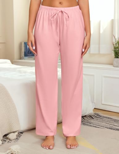 Image of Veseacky Women 100% Cotton Pajama Bottoms Comfy Soft Lounge Sleep Pants Drawstring Sleepwear 3 Pack S-XXL