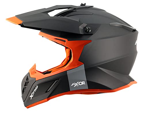 Image of Axor X Cross ISI ECE DOT Certified Full Face Dual Sport Peak Off Road Helmet for Men and Women Dull Black Orange XL