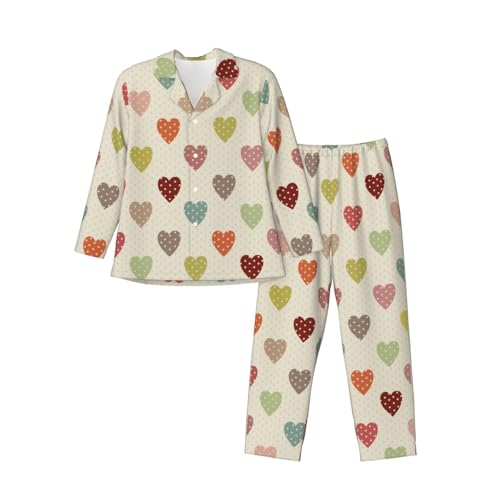 Heart Polka Dot Mens Pajama Sets Long Sleeve Loungewear Button Down Pjs Sleepwear2
