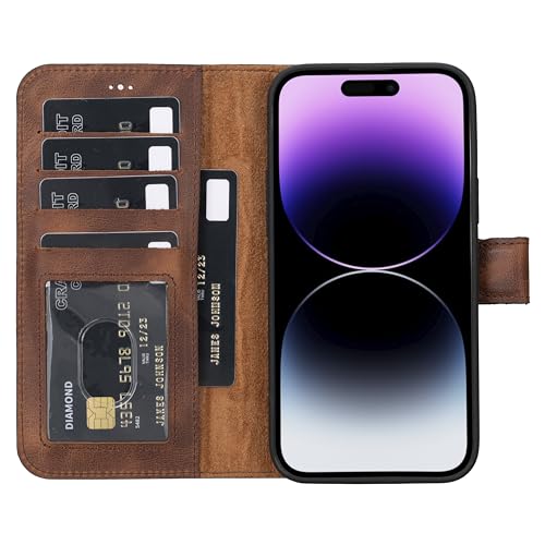 Étui portefeuille iPhone 15 Plus cuir véritable MagSafe rabat magnétique