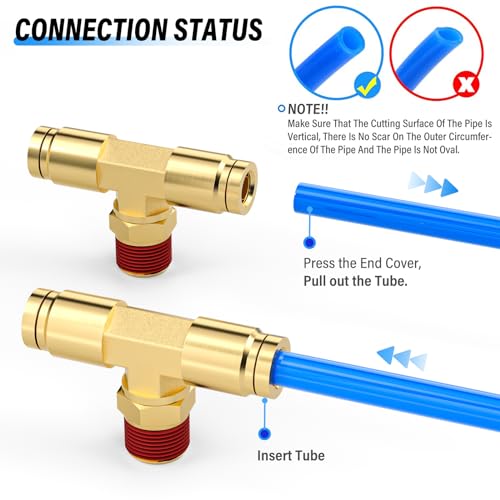 Image of TAILONZ PNEUMATIC 5PCS 3 /8 Inch Tube OD x 1 /4 Inch NPT Thread DOT Tee Out Pipe Air Fittings PT-3 /8-N2,Push to Connect Fittings Air Brake Pipe Fittings for Cars、Trucks、Air Brake Systems、Etc.