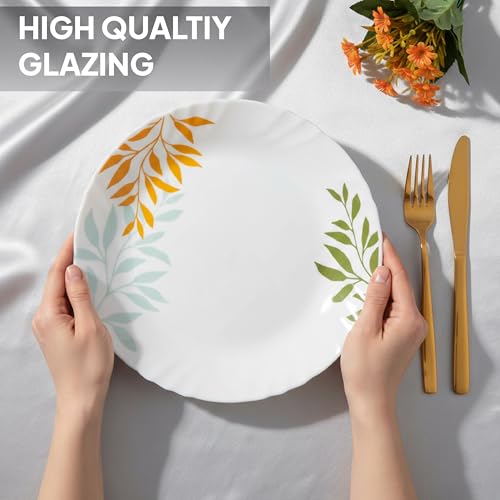 Image of Cello Imperial Series Opalware Dinner Set 33 Pcs | Lush Foliage | Opal Glass, Lightweight & Chip-Resistant | Microwave Safe, Dishwasher Safe | Scratch-Resistant Dinnerware | White