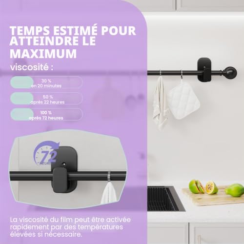 Support de Tringle à Rideaux sans Percage pour Tringle 16 mm, Fixation Autocollante Forte pour Salle de Bain, Cuisine, Salon, Chambre (Lot de 4) – vue 7