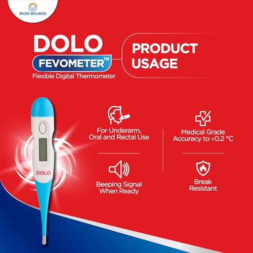 Image of Micro Wellness Dolo Fevometer Medical Digital Fever Thermometer | Easy & Accurate Thermometer with Memory Function | Flexible Tip | Fast Reading | Body Temperature Monitor - Adults & Kids (Pack of 3)