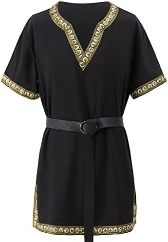 KOGOGO Medieval Knight Tunic Viking Warrior T-Shirt Pirate Costume with Belt(Black,Medium)