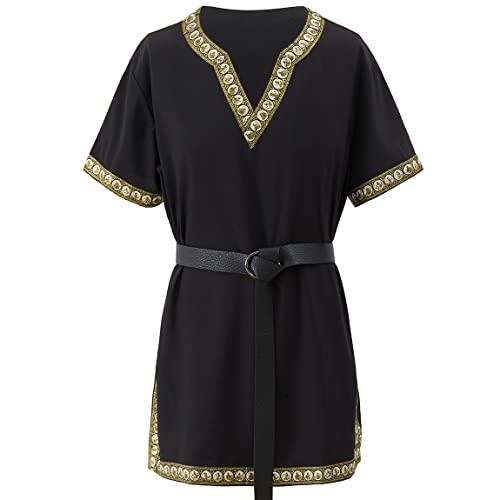 Kogogo Medieval Knight Tunic Viking Warrior T-Shirt Pirate Costume With Belt(Black,Medium) #TOP27