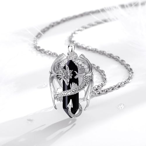 INFUSEU Unique Dragon Necklaces with Healing Crystal Stone for Men Women, Personalized Spiritual Gifts, 24 Inch Chain2